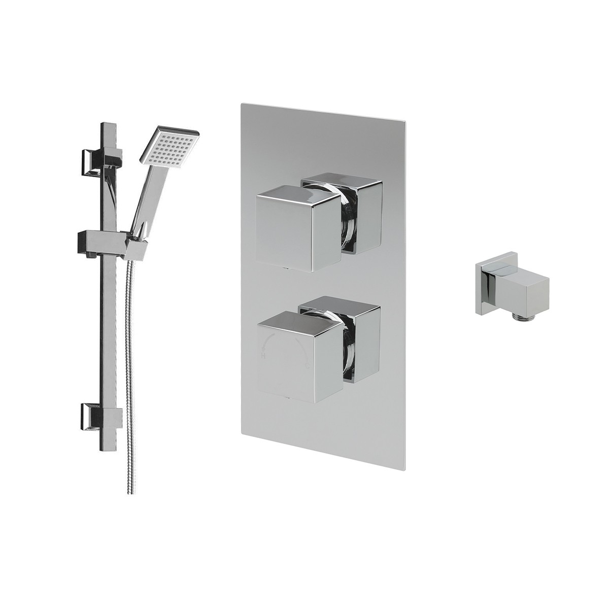 Cube Chrome Single Function Concealed Thermostatic Shower with Slide Rail & Handset