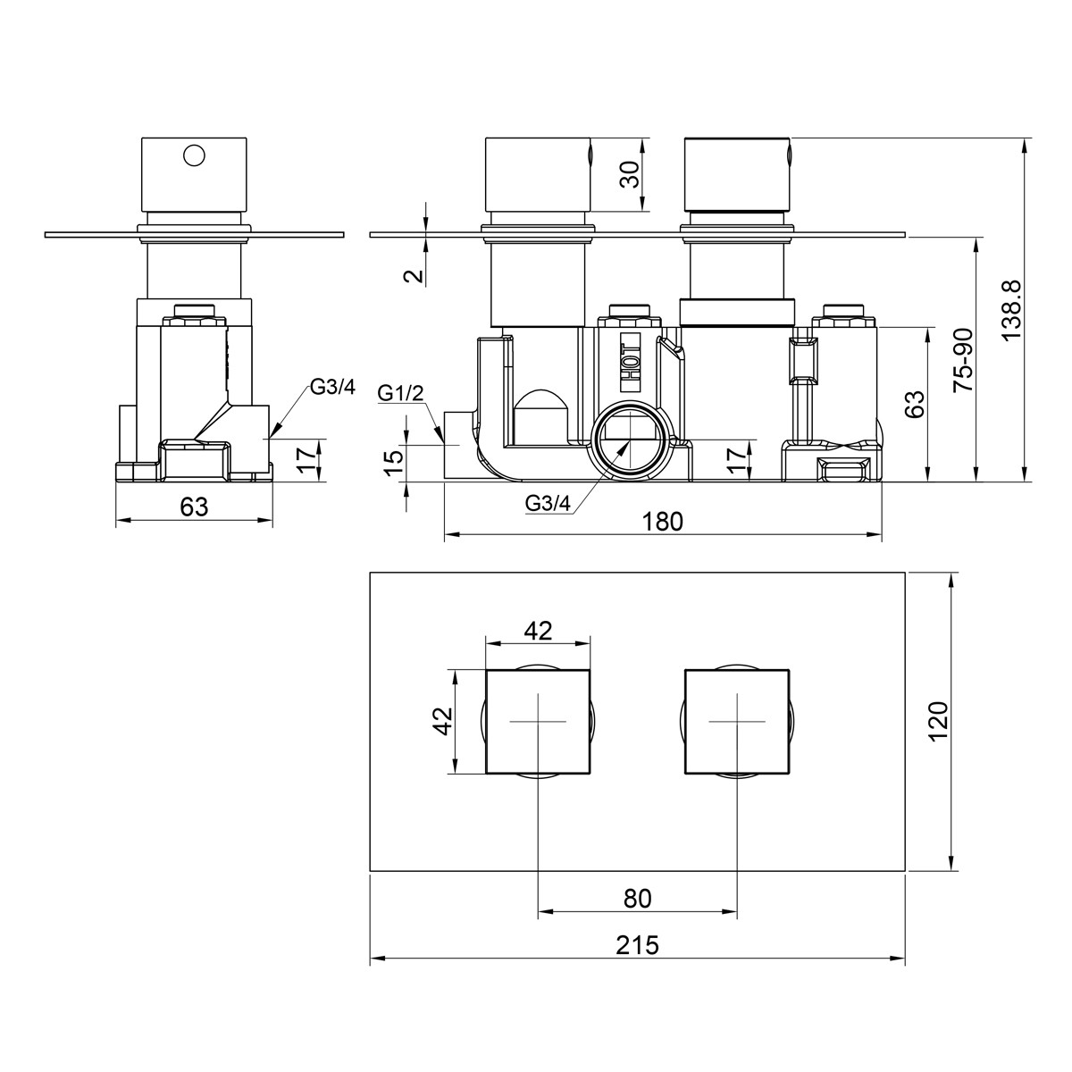 Cube Matt Black Twin Concealed Thermostatic Shower Valve