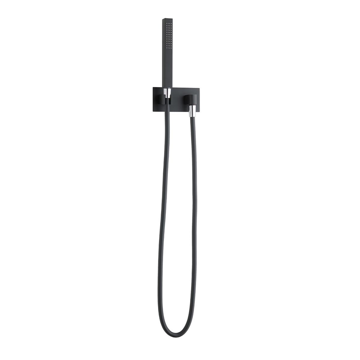 Cube Matt Black Handset & Hose with Integrated Wall Elbow