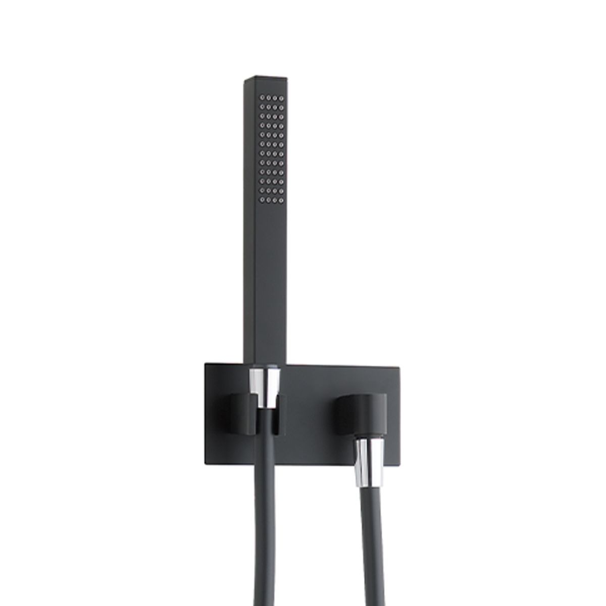 Cube Matt Black Handset & Hose with Integrated Wall Elbow