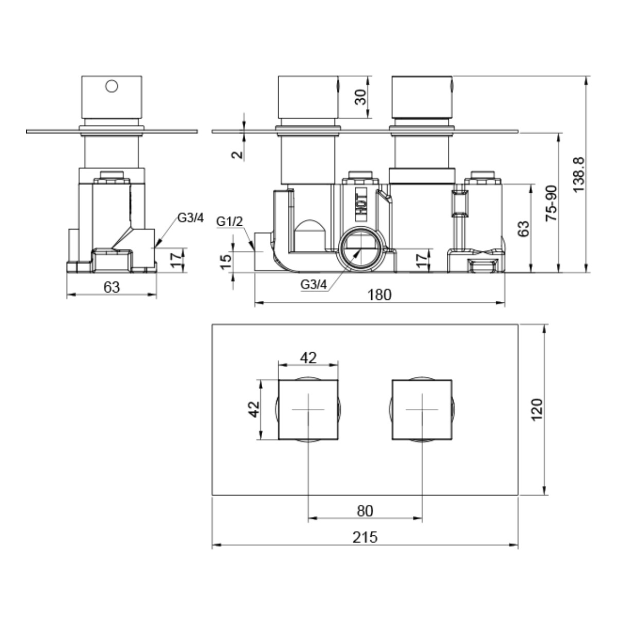 Cube Matt Black Single Function Concealed Thermostatic Shower with Overhead