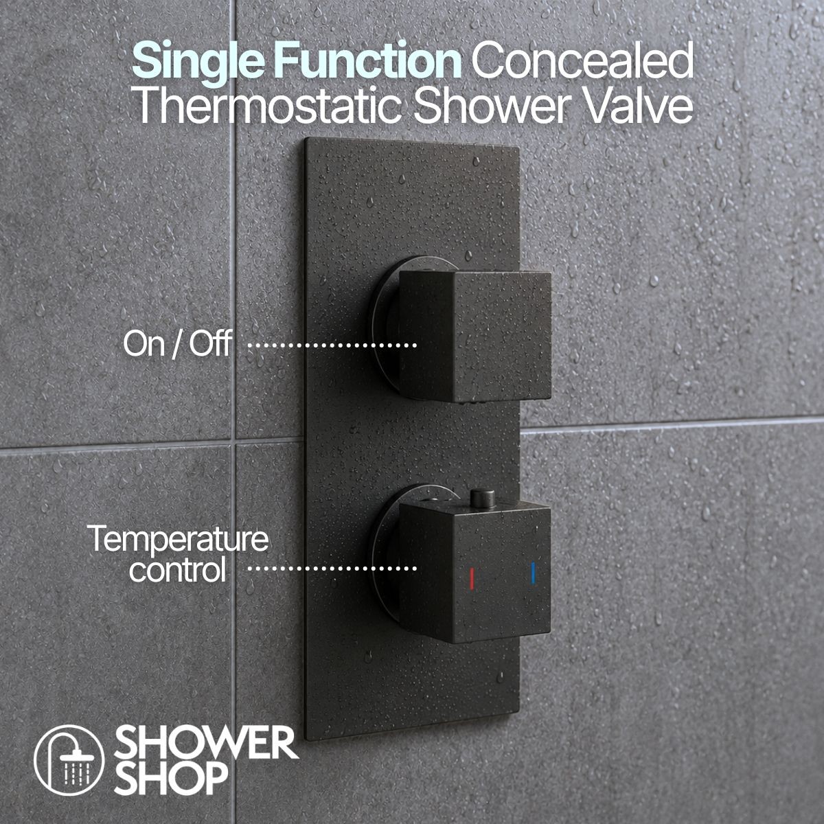 Cube Matt Black Single Function Concealed Thermostatic Shower with Overhead