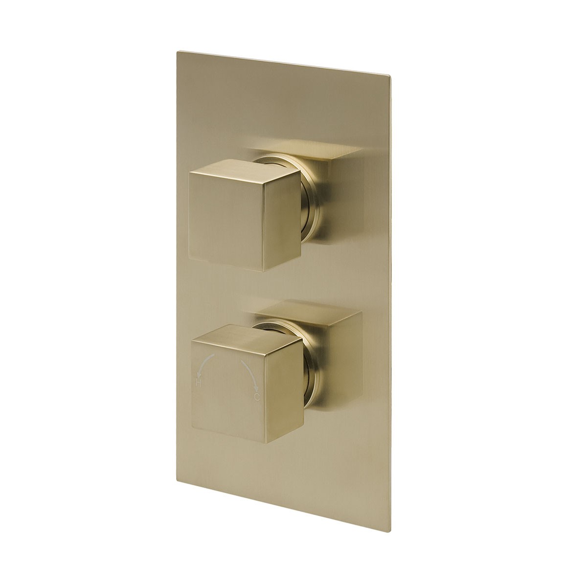 Cube Brushed Brass Twin Concealed Thermostatic Shower Valve