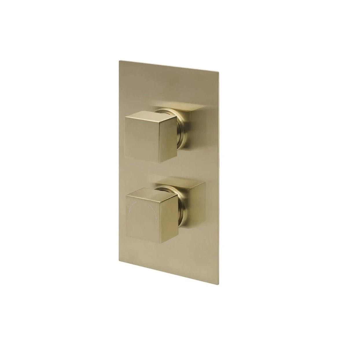 Cube Brushed Brass Single Function Concealed Thermostatic Shower with Slide Rail & Handset