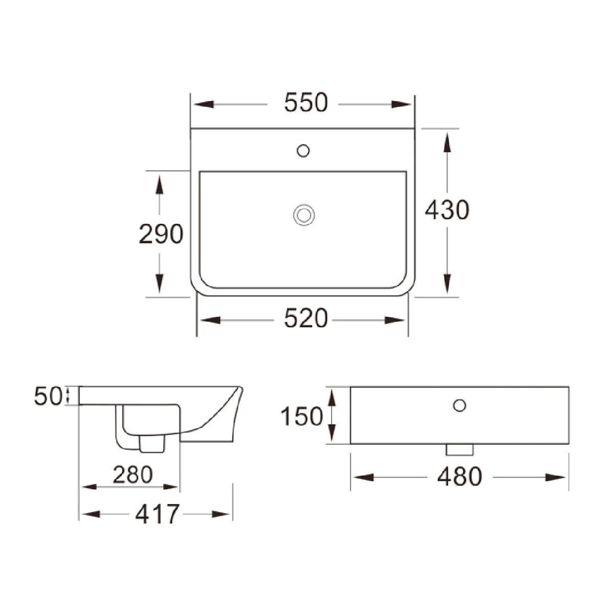 Kent Semi Recessed Basin 560x435mm