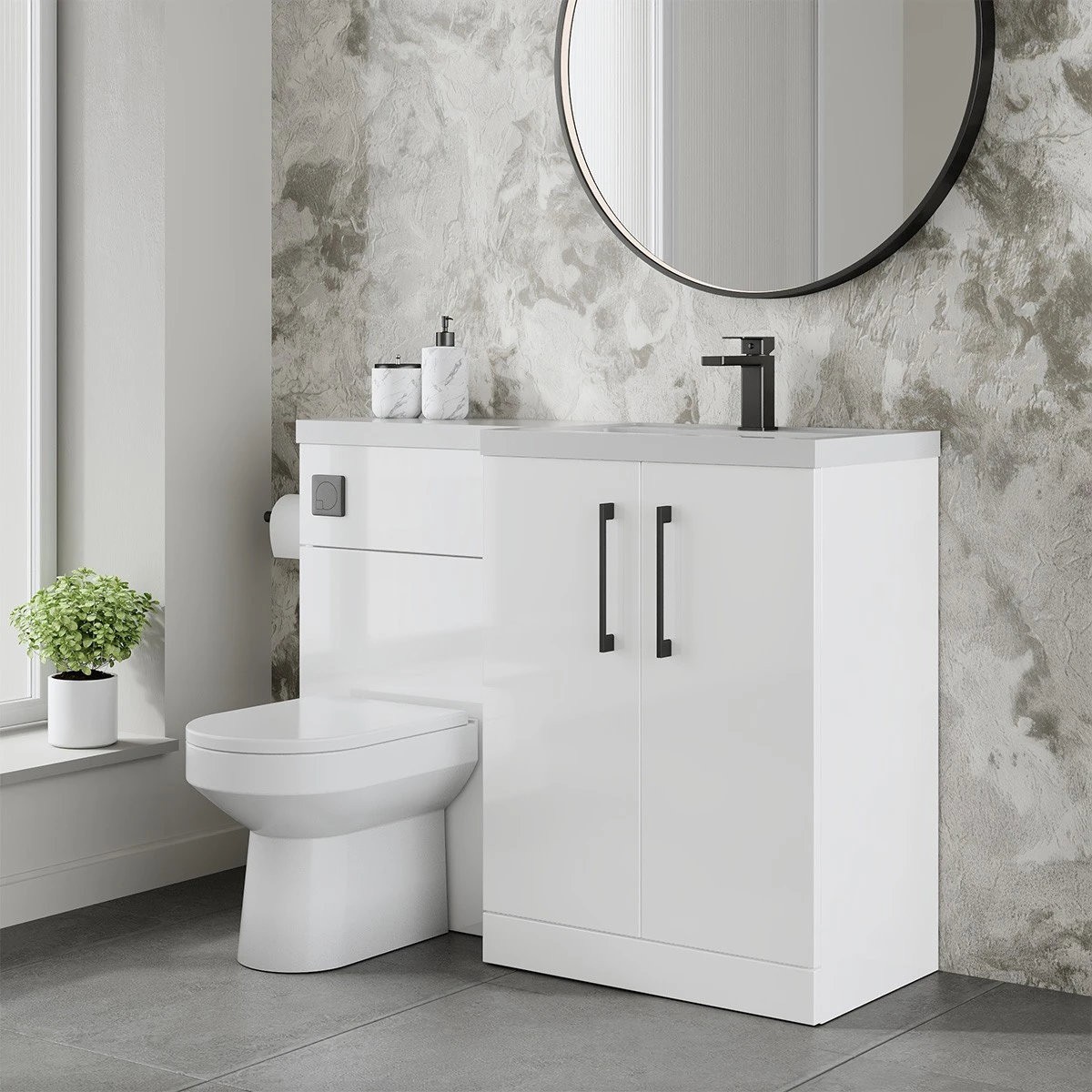 Arno Gloss White Combination Toilet & Basin Unit 1100mm Right Hand
