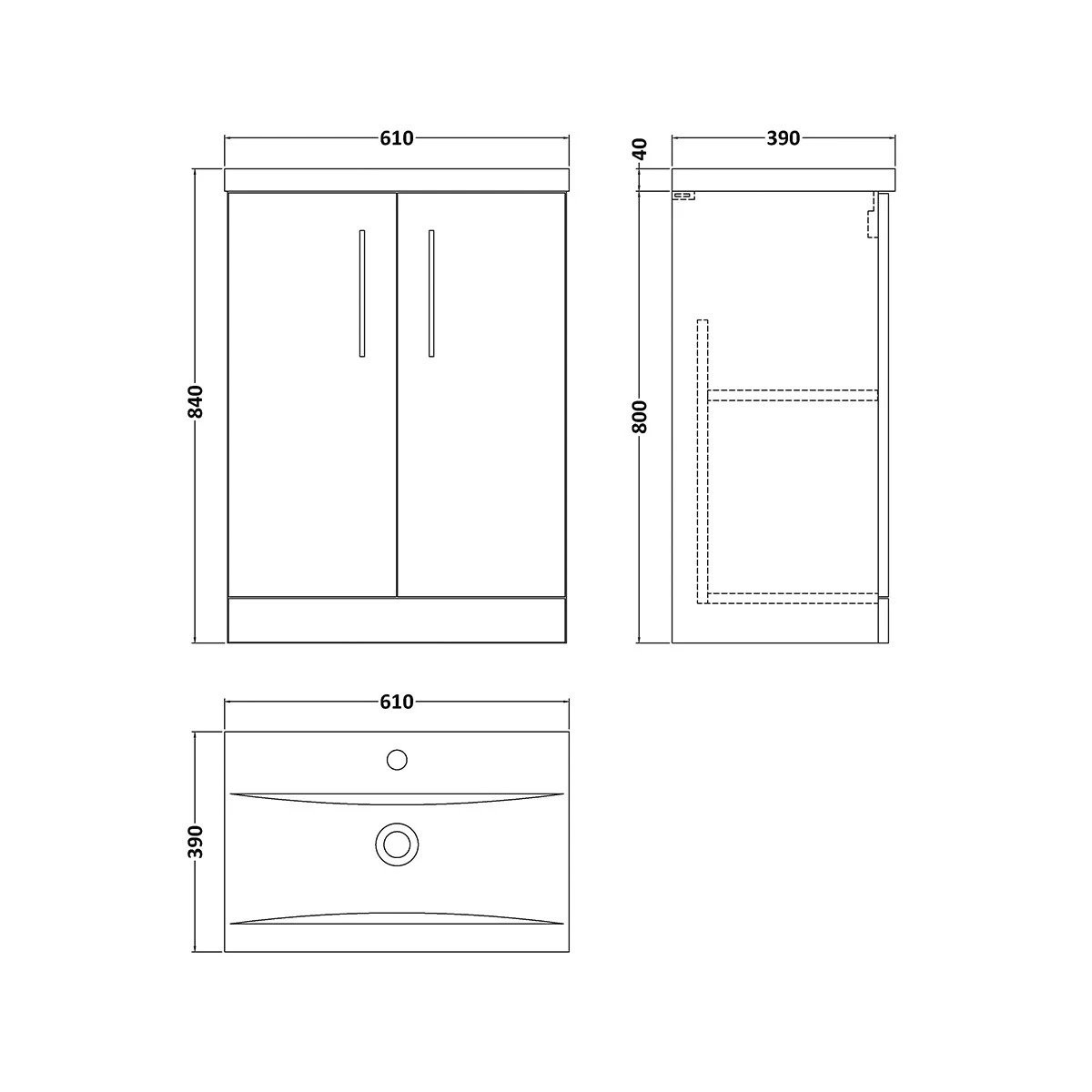 Arno Satin Grey Vanity Unit & Basin 600mm