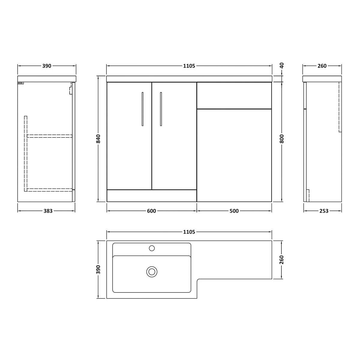 Arno Satin Grey Combination Toilet & Basin Unit 1100mm Left Hand