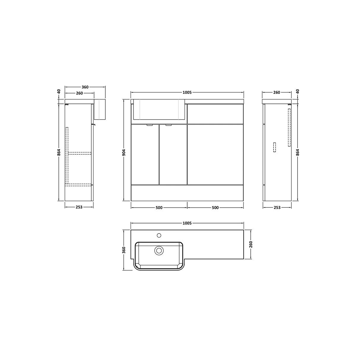 Fusion Gloss White J Shaped Combination Unit 1000mm Left Hand