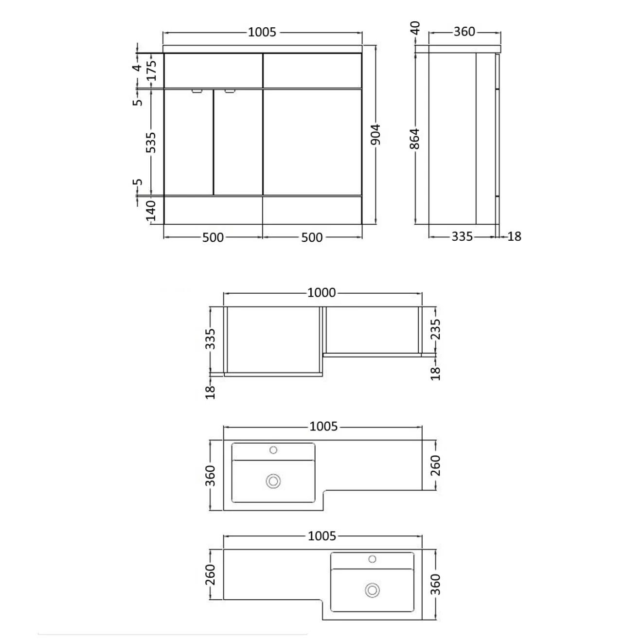 Fusion Gloss White Combination Unit & Basin 1000mm Left Hand