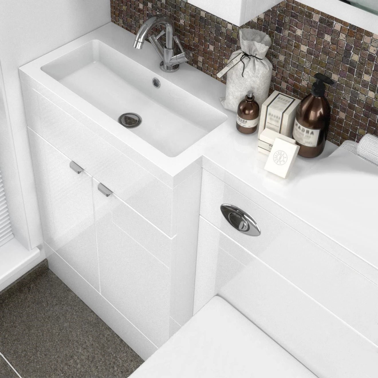 Fusion Gloss White Combination Unit & Basin 1100mm Left Hand