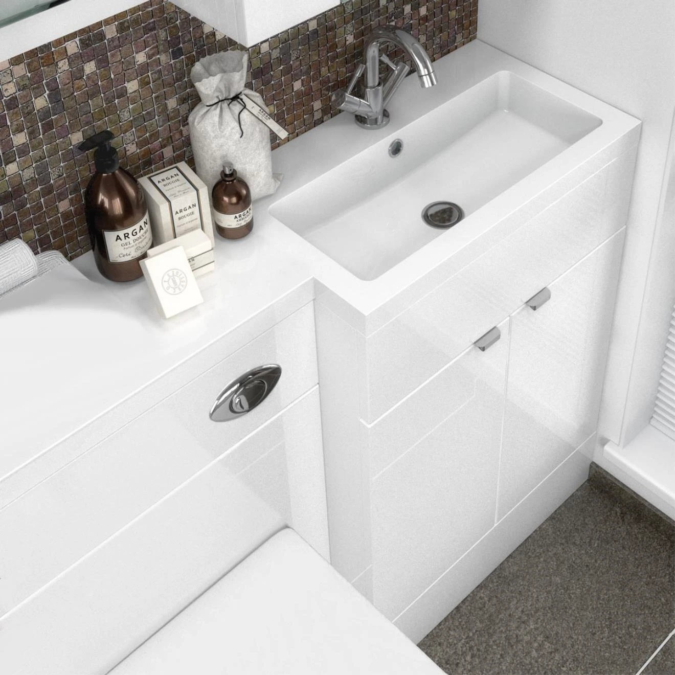 Fusion Gloss White Combination Unit & Basin 1100mm Right Hand