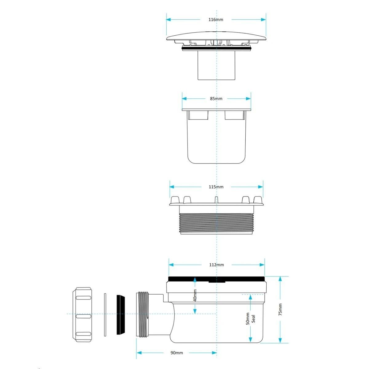 Chrome 90mm Shower Waste & Trap